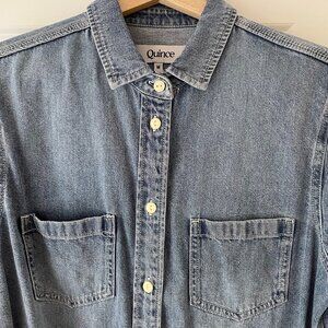 Quince Distressed Denim Shirt, Medium Blue
